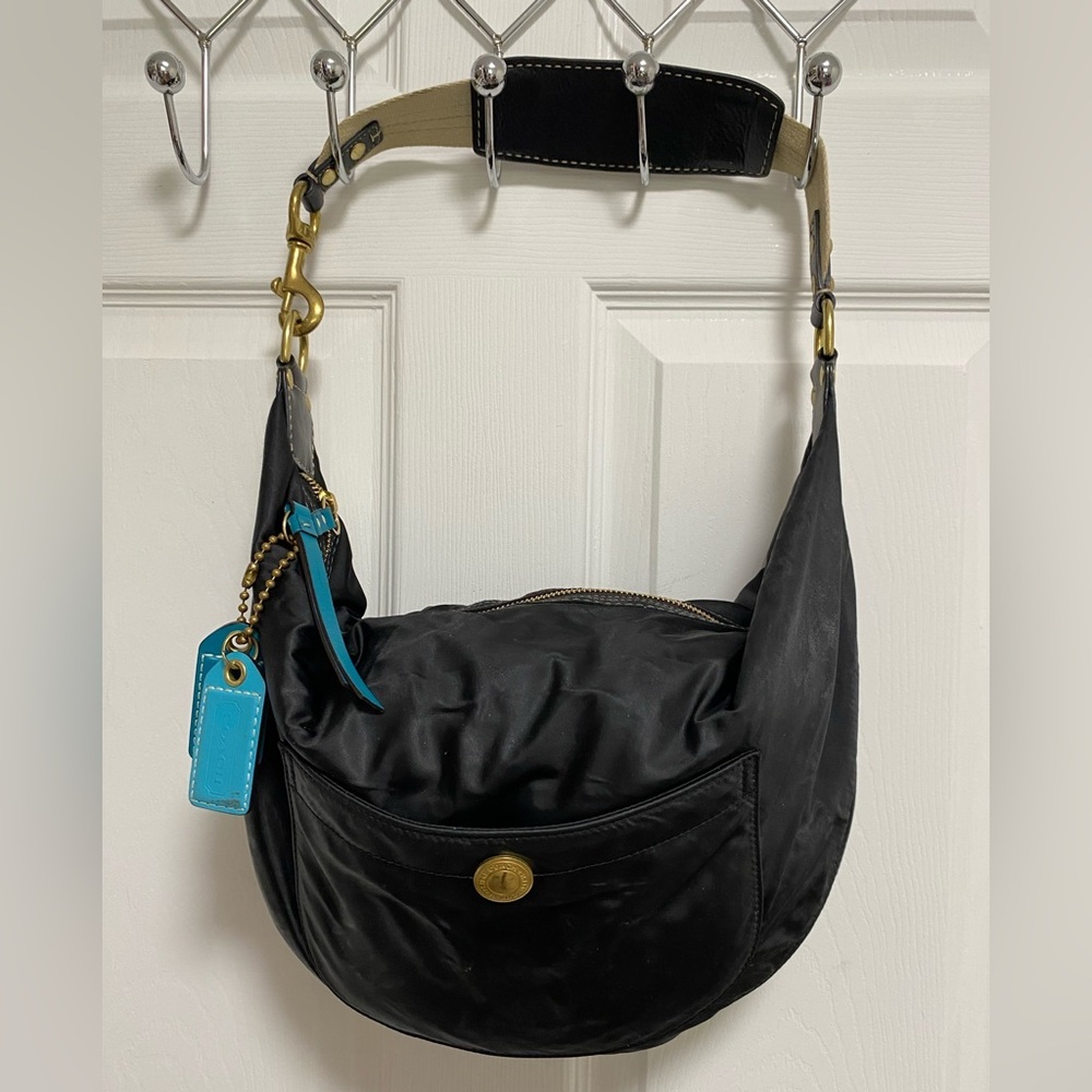 Coach Vintage Black Hobo  Bag with Gold Accents